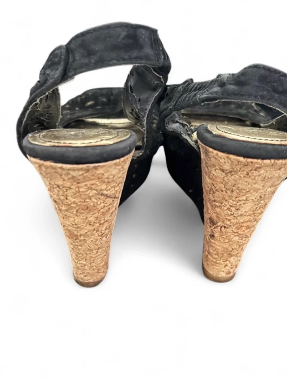 Black Cork Wedge Peep-Toe sandals